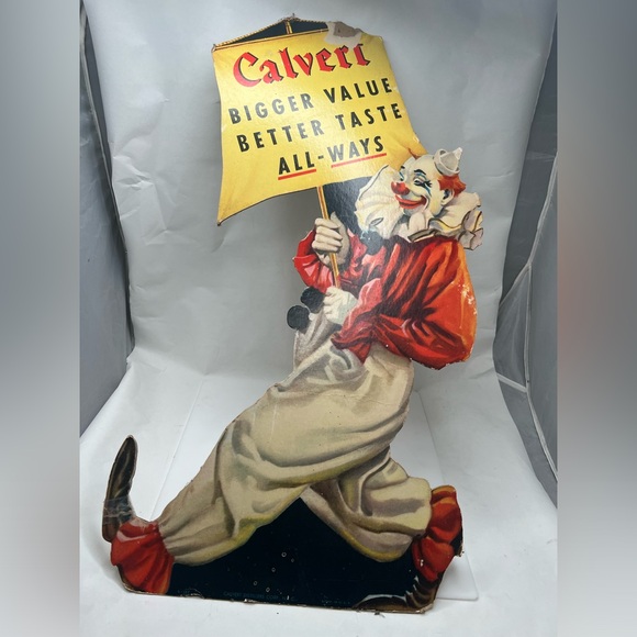 Vintage Circus Clown Calvert advertising Cut Out Sign 22” long - Picture 2 of 5
